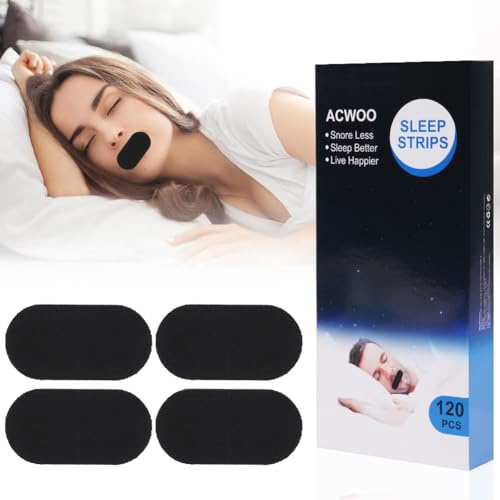 ACWOO Nastro per la Bocca per Dormire, 120PCS Strisce Bocca Anti Russare, Ovale Mouth Tape for Sleeping, Nastri Anti Russare per Promuove la Respirazione Nasale, Migliore Respirazione e Sonno (Nero)