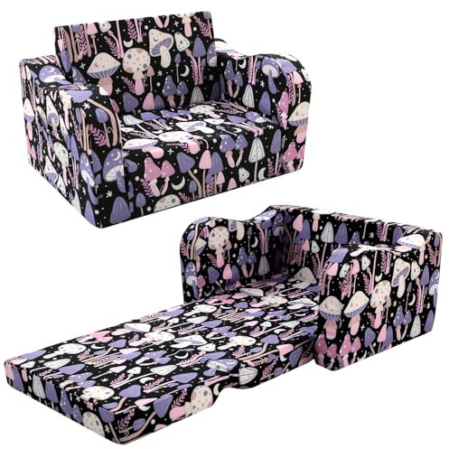 MeMoreCool Barnsoffa, utfällbar barnsoffa, 3-i-1-barnsoffa med sovfunktion, Fancy spelsoffa, en spännande inomhuslekplats för barnrummet (svamp)
