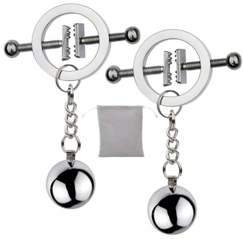 Weighted Nipple Clamps Adjustable Metal Nipple Clamps Non-Piercing Large Nipple Clips for Women Gravity Ball Nipple Clip Pendant Stainless Steel Nipple Clip (6)