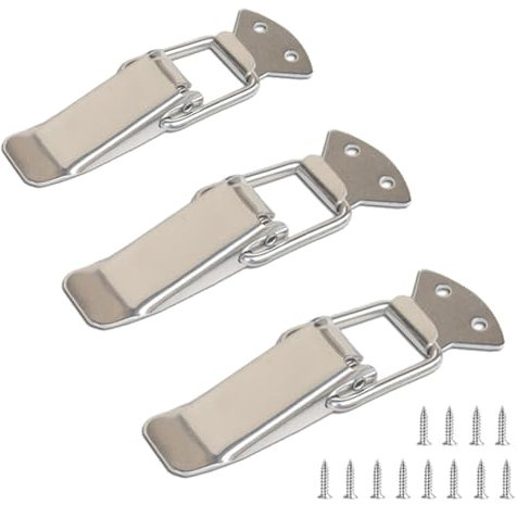 MEXRUMI 3 Pièce Fermeture A Levier Fermeture À Ressort Loquet Loquet À Ressort Bascule En Acier Inoxydable 57Mm Fermeture À Ressort En Acier Inoxydable Avec 12Pcs Vis Pour Coffret Boîte Tiroir Armoire