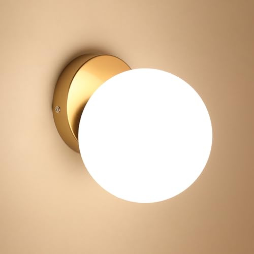 Comely Lampada da Parete Interno, Moderna Applique 15cm, Lampada a Muro Creative Palla di vetro E27 con Base Oro Antico, Applique a parete per Scale, Camere da Letto e Corridoi (Lampadina non Inclusa)