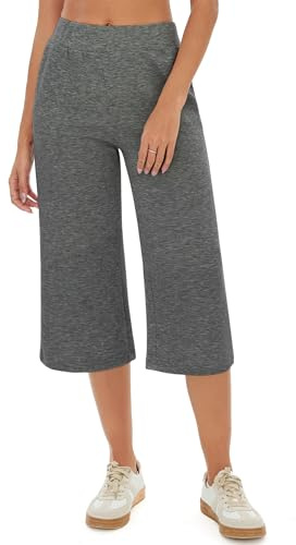 Crewhpo Pantalones Chándal Mujer 3/4 Capri Pantalón Verano Pantalones Deportivos con Bolsillos Cintura Alta Elástica Pantalon para Yoga Fitness Correr Jogging