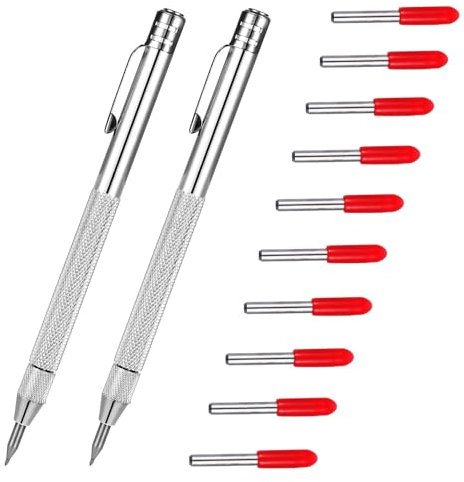 Wanmu 2 Stück Wolframkarbid-Gravierstift, Metallritzwerkzeug mit Magnet, Gravierstift mit gerändeltem Aluminiumgriff für Glas/Keramik/Metallblech
