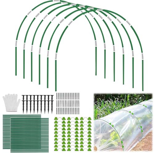 Vmxlso Pflanztunnel Bögen, Folientunnel für Hochbeet mit 50 Fiberglasstäbe 35 Verbindungsrohre, 30 Gewächshausfolienklemmen, Tunnelbogen für Hochbeet, Folientunnel Bögen für Pflanzen Obst Gemüse