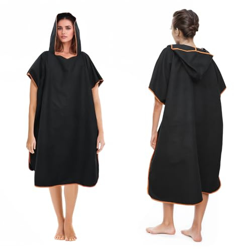 Pameil Badeponcho Damen& Herren,Poncho Handtuch,Mikrofaser-Surf Poncho (Schwarz)