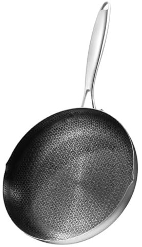 KOCKSHION Wok Antiadherente Acciaio Inossidabile Con Manico Per Cucina Padella Friggere Struttura Nido Ape Compatibile Con Fornelli Induzione e Aperto