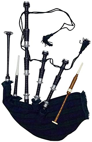 Bagpipes Beginner Full Set with book Learn to play bagpipe Black Watch Tartan Black Finish Free Carrying Bag, Drone, Reeds