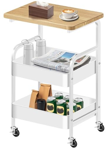 Mimoke Carrello a 3 livelli – Carrello portaoggetti con ruote – Trolley per cucina, soggiorno, bagno o balcone – Struttura stabile, superficie facile da pulire (bianco)