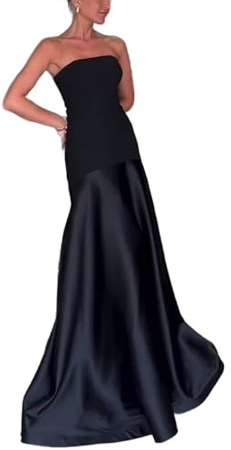 Générique Robe Bustier Moulante Longue en Satin Patchwork Sexy et Fluide idéale pour Les bals de Promo.