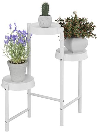 Relaxdays Pflanzenständer, 3 Ablagen, Metall & Kunststoff, HxBxT: 61 x 55 x 30 cm, Innenbereich, Blumenständer, weiß