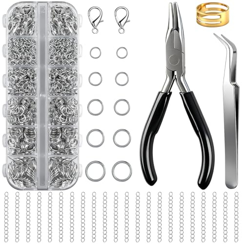 Caianwin 1303 stycken kluvna ringar, silverböjringar, karbinhake och förlängningskedjor, med pincett, kluvna ringar och böjöppnare