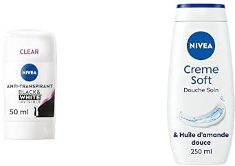 NIVEA Lot Déodorant Black & White 72 h 50 ml + Crème Douche Soin 250 ml, Anti-traces, Anti-irritations, Hydratation, Soin corps