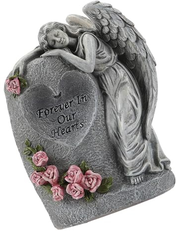 Obotsnoi Solar Power Outdoor Angelic Vase Memorials Decoration Weather Resistant Resins Statue for Garden Cemeteries Ornament Resins Angel Memorials Vase
