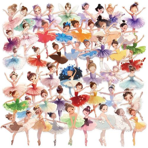 50PCS Cartoon Ballerina Stickers, Waterproof PET Ballet Dancer Decals for Scrapbooking, Water Bottles, laptops, Journals, DIY Crafts & Gift for Girls Teens