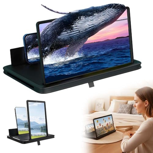 Bildschirmlupe für Handy, 14 Zoll 3D HD Blaulichtschutz Handy Lupe Handy Vergrößerungs Bildschirm Geeignet für Alle Smartphones, für das Ansehen von Filmvideos (Schwarz)