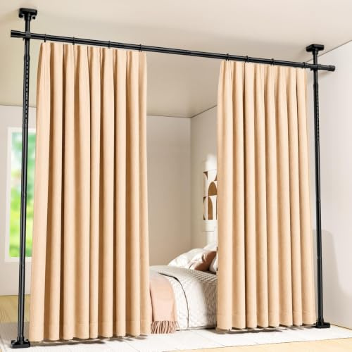 Room Divider Curtain Rods No Drilling, Adjustable122-305cm(H) 77-190cm(W) | Wall Divider for Room Separation, Temporary Privacy Tension Curtain Rods, Freestanding Space Room Separator, Black