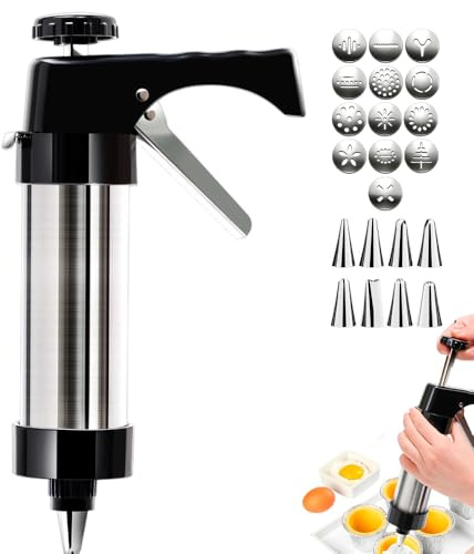 Stainless Steel Cookies Press, 2026 New Cookies Press for Baking, Upgrade Cookie Press Gun Kit with 8 Icing Tips and 13 Cookie Discs, Spritzer Cookie Press Gun for Kitchen Baking (Black)