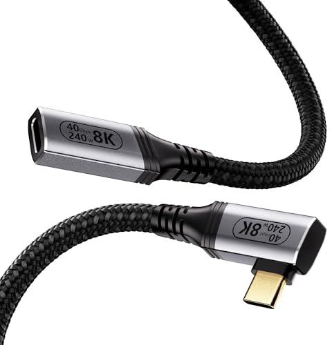 KMMXXCPM Förlängningskabel USB C-kabel, kompatibel med Thunderbolt 4/3, USB4, 40 Gbps, 90 graders USB-C hane och hona 240W (60CM)