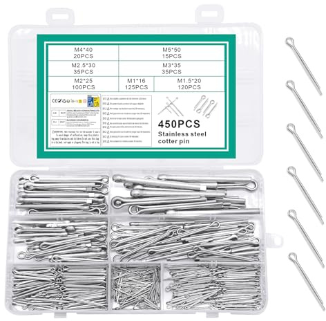 450 Pcs Pasadores de Chaveta de Acero Inoxidable, Pasadores de Chaveta de Bloqueo de Resorte para Reparación de Automóviles Electrodomésticos Equipos Bicicletas Tractores
