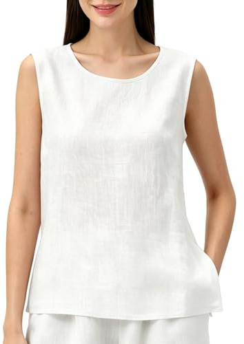 KEUOIA Linen Tank Tops for Women,Cotton Linen Shirt Women Summer Casual Linen Top Breathable Lightweight Sleeveless Tops for Women Daily Wear