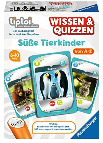 Ravensburger tiptoi 00767 - Spiel Wissen & Quizzen: Süße Tierkinder / Sammelt Allein Oder Gemeinsam wertvolles Wissen über Tierkinder von A bis Z