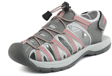 DREAM PAIRS Womens Closed Toe Hiking Summer Outdoor Sport Athletic Sandals,Size 8,Grey/Coral,160912-W