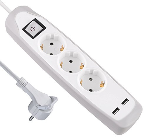 Electraline Gummy 62153 Regleta Base 3 Enchufes y 2 USB 2.1A - Cover de silicona - cable 2 m clavija plana