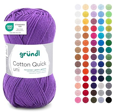 Gründl Wolle Cotton Quick uni - dünne Wolle zum Häkeln - Strickgarn - Häkelgarn - Glänzend und hautfreundlich - 100% Baumwolle - 1 Knäuel 50 g / 125 m - Nadelstärke 3-4 - Violett
