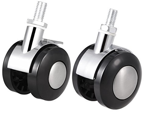 sourcing map Furniture Casters Alloy Plastic 1.5 Inch Twin Wheel M8 x 15mm Threaded Stem Swivel Caster, 44lb Load Capacity, 4 Pcs (2 with Brake, 2 no Brake)