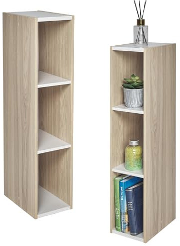 Iris Ohyama Platzsparendes Regal, Schlank, 3 Ebenen, Hellbraun, Verstellbar, Modular, Für Wohnzimmer, Homeoffice, Schlafzimmer, Organisation, Bücher, CD, Dekor, Einfache Montage, UB-9020