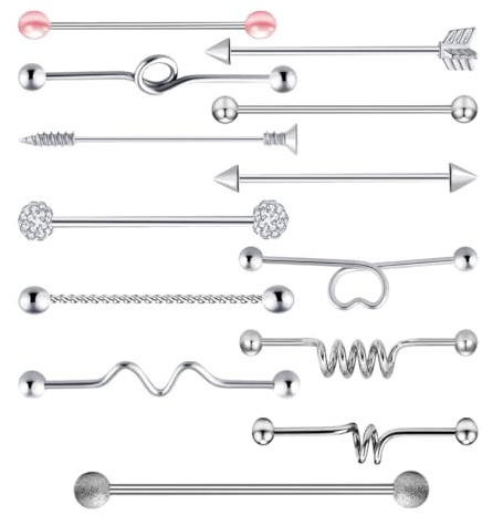 Holibanna 13 Pcs Rhinestone Barbell Puncture Buckle Industrial Piercing Jewellery Multipack for Women and Men Body Ear Cartilage Rings for Parties and Performances