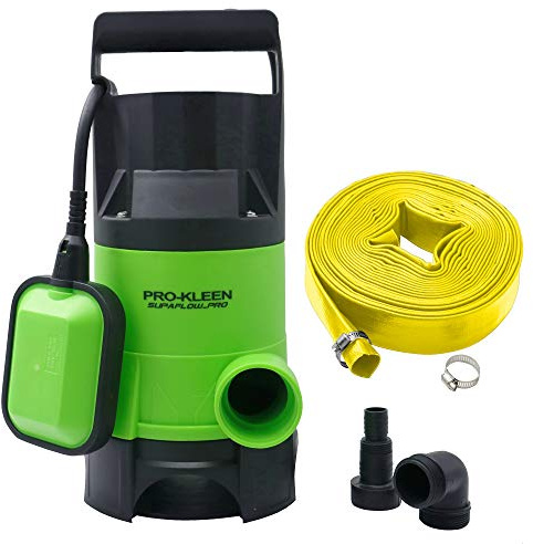 Pro-Kleen Submersible Water Pump 750W Electric, 14000L/H, Heavy Duty 5m Layflat Hose for Clean or Dirty Water, Float Switch, 10M Power Cable - Floods, Pools, Gardens, Ponds, Hot Tubs