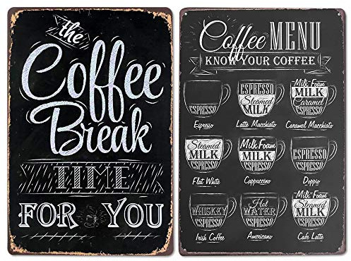 LZYMSZ Vintage plåtskylt i metall, affisch, väggskylt för café, bar, pub, kaffe, kaffepaus, plåtskylt, 20 x 30 cm, 2 st