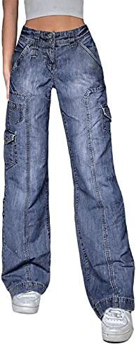 Pantalones vaqueros holgados Y2k de cintura alta casual pantalones de mezclilla sueltos de pierna ancha pantalones rectos vintage estética E-Girl Streetwear, azul, S