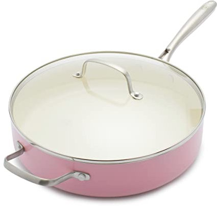 GreenLife Artizan Padella per Sauté 30 cm/4,8 Litri in Ceramica Antiaderente Sana con Coperchio, Senza PFAS, Manico in Acciaio Inox, Induzione, Lavabile in Lavastoviglie, Sicuro al Forno, Rosa