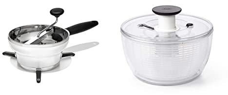 OXO Good Grips – Moulin à légumes - Presse-purée en inox - Gris et blanc & Essoreuse à salade OXO - Transparente - 6 L