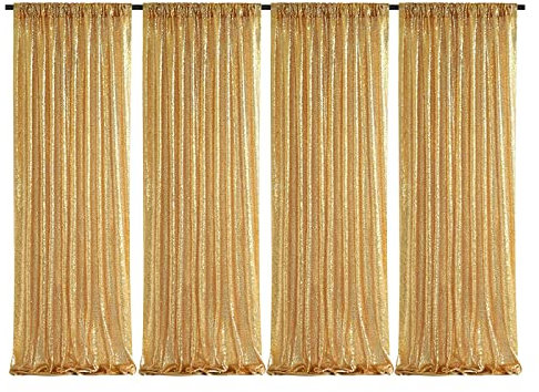Showgeous Pailletten-Hintergrundvorhang, 4 Paneele, 61 x 244 cm, Hochzeitszeremonie-Hintergrund, glitzernder, schimmernder Stoffhintergrund, Vorhänge für Fotografie-Requisiten, Heimdekoration (Gold)