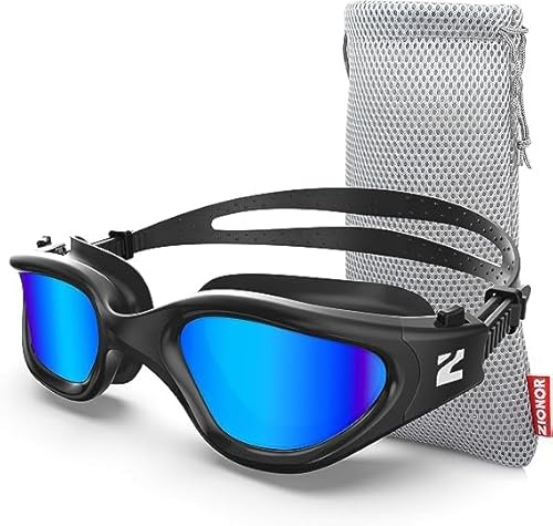 ZIONOR G1SE lunettes de natation pour hommes et femmes avec protection UV, anti-buée, confort, lunettes de natation professionnelles (Allblack-Blue)