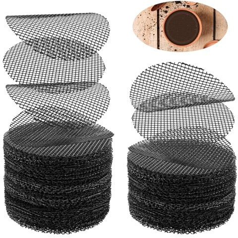 ASTER 100 Pack Flower Pot Hole Mesh, 2 Inch Plant Pot Drainage, Plastic Mesh Sheet Prevent Soil Loss (Black, Round)