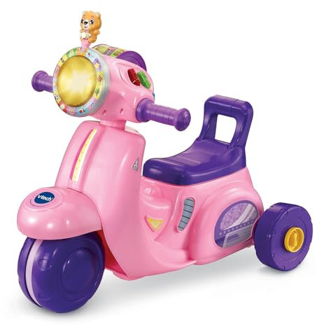 VTech - Porteur Scooter Interactif 3 en 1 Rose, Moto Porteur Bébé, Tricycle Évolutif avec Tableau d'Éveil Interactif, Jouet d'Activité et de Développement, Cadeau Bébé Dès 1 an - Contenu en Français