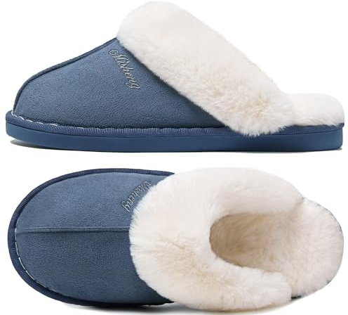 Donpapa Zapatillas de Estar por Casa Mujer Hombre Invierno Peluche Cálido Pantuflas Memory Foam Comodas Confortables Antideslizante Interior Exterior Azul Concordia 40.5-42