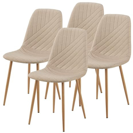 [en.casa] Juego de 4 Sillas de Comedor Köfering con Respaldo Set de 4 Sillas de Cocina Asientos Tapizados 4 Patas Redondas Textil/Acero 88 x 44 x 55 cm - Marrón Claro