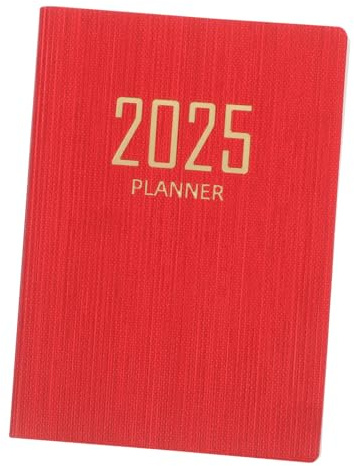 HAPINARY Tagesplaner 2025 A7 Rot Kunstleder Terminplaner Notizbuch mit Monats und Wochenübersicht Dicker Weißer Papierblock für Büro Schule Reise