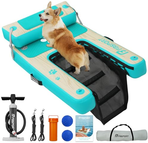 FBSPORT Hunderampe Aufblasbare Hunde Wasserrampe, Hundeboot Rampe Schwimmende Dock Leiter für Pool, Boot, Seen, rutschfeste Eva-Schwimmleiter für Hunde bis zu 100 kg
