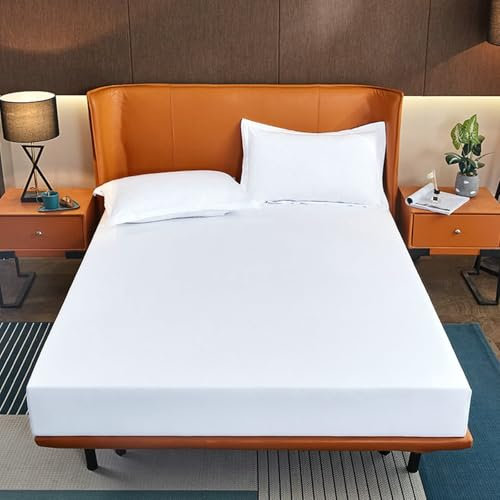 Spannbettlaken Baumwolle Weiß, Fitted Sheet 200X220 Volltonfarbe Weich Spannbetttücher Elegant