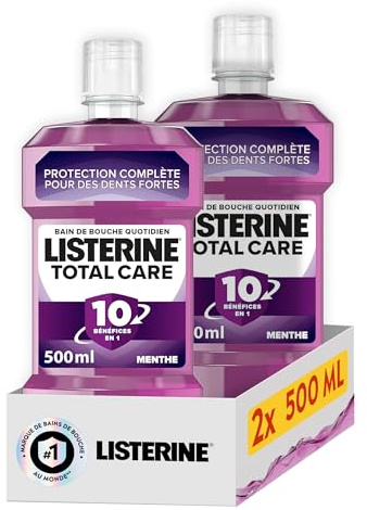 Listerine Bain de Bouche Quotidien Total Care (Lot de 2 bouteilles de 500 ml) – Soin bucco-dentaire 10 bénéfices en 1 – Haleine fraîche durable