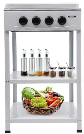 soudesileim Plaque de cuisson à gaz autoportante à 4 feux avec couvercle amovible, pieds antidérapants, trous de dissipation de la chaleur, 49 x 49 x 79 cm, NG/LPG, cuisinière à gaz, réchaud à gaz