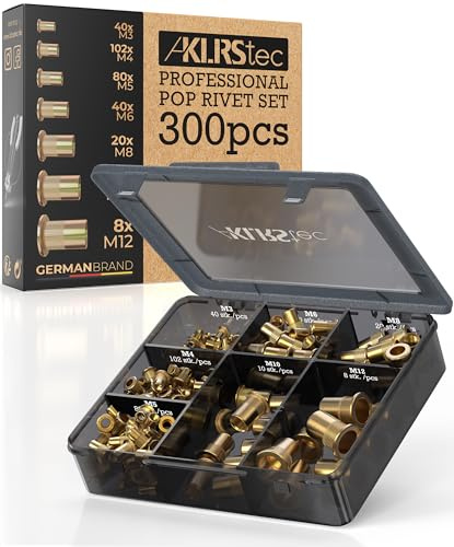 KLRStec Professional Set Tuercas Remachables [300 pzs.] Surtido Tuercas Remache Acero Galvanizado – Insertos Roscados M3-M12 para Metalistería, Automoción, Industria – Compatible con Remachadora