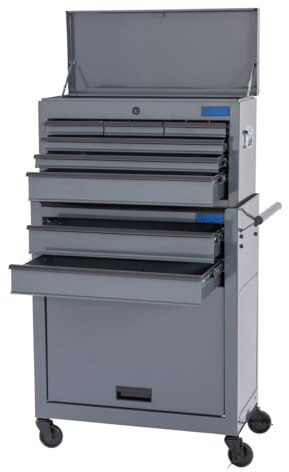 SGS Mechanics 8 Drawer Tool Box Chest w/Roller Cabinet Handles Hooks Tough Grey