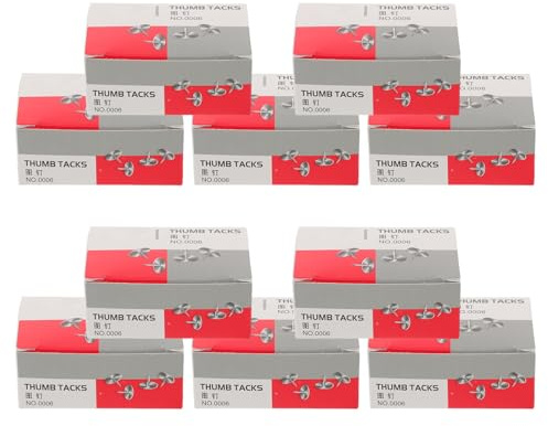ULTECHNOVO Lot de 10 Boîtes de Punaises Robustes en Métal Nickelé 10 MM 80 Pièces par Boîte Punaises pour Tableaux Fixation Solide pour Documents Affiches et Cadres au Bureau à L’École